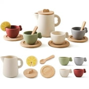 NOGIS 13 PCS Baby Tea Set Tea Party Set for Kids Food Grade Silicone Tea Set Teapot Cups Kitchen Accessories Toy for Little Boys and Girls(Set B)